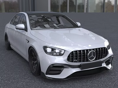 White Mercedes AMG Sedan With Sporty Front Grille And Black Alloy Wheels 3d model
