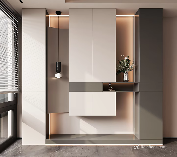 Elegant Modern Entryway Side Cabinet With Lighting Design And Decorative Details 3d model 