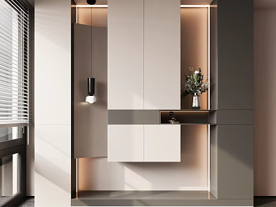 Elegant Modern Entryway Side Cabinet With Lighting Design And Decorative Details 3d model
