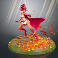 Red Haired Female Character In White Outfit Dancing On Green Base With Falling Autumn Leaves