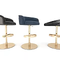 Three Modern Upholstered Bar Stools with Gold Base and Different Colors 3d model