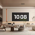 Modern Living Room Interior Design With Large TV Sofa Coffee Tables And Green Plants