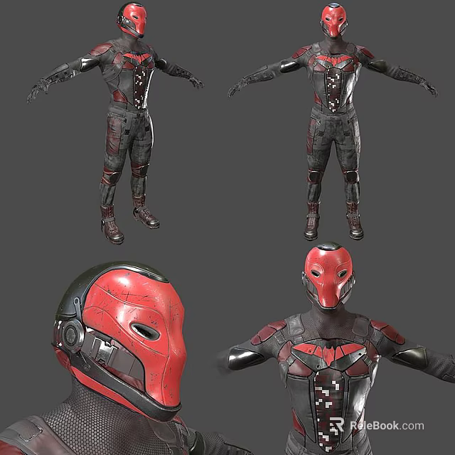 Game Movie Character Costume Design With Red Helmet Black Armor And Detailed Features 3d model 