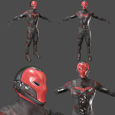 Game Movie Character Costume Design With Red Helmet Black Armor And Detailed Features 3d model