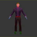 3D Male Character Model Wearing Dark Shirt Pants Belt And Brown Shoes Standing Pose