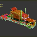 Red Semi Truck With Open Cab Top Black Details White Wheels And Exhaust Pipes