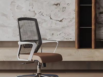 Ergonomic Office Chair With Mesh Back Brown Seat White Armrests Metal Base In Modern Interior 3d model