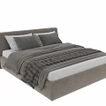 Modern Upholstered Bed Interior With Beige Frame Gray Pillows And Plaid Blanket 3d model