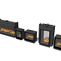 Modern Fireplaces with Various Designs and Sizes and Realistic Flame Effects 3d model