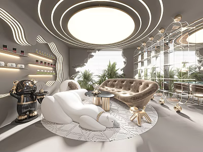 Luxury Beauty Hair Salon Interior With Comfortable Seats Mirrors And Decorative Lighting 3d model
