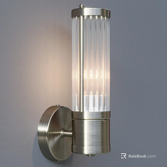 Modern Metal Wall Lamp With Glass Shade And Warm Light On Gray Wall 3d model 