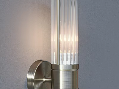 Modern Metal Wall Lamp With Glass Shade And Warm Light On Gray Wall 3d model