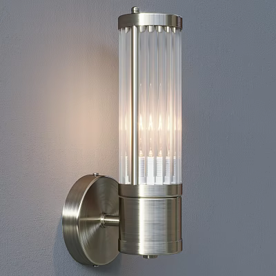 Modern Metal Wall Lamp With Glass Shade And Warm Light On Gray Wall 3d model