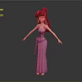 Game and Movie Character with Long Red Hair Pink Dress Belt Standing with Arms Outstretched
