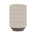 Cream Colored Cylindrical Side Table With Striped Texture And Dark Brown Base