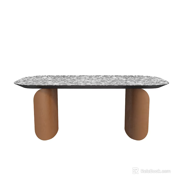 Modern Dining Table With Marble Patterned Top And Brown Cylindrical Legs 3d model