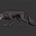 Detailed Wolf Sculpture in Crouching Dynamic Pose with Blue Eyes and Realistic Fur Texture
