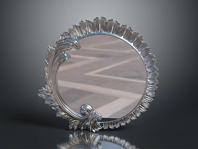 Silver Round Decorative Tray with Leaf Wave Ornate Edge for Home Living 3d model
