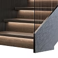 Modern Interior Staircase With Glass Railing Wooden Steps And Colored Side Walls