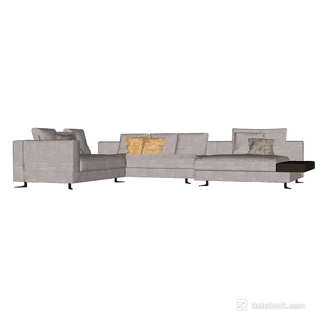 Gray L shaped Sectional Sofa With Modern Design And Decorative Pillows 3d model