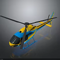 Modern Yellow And Blue Helicopter With Shiny Rotor On Dark Reflective Background