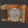Vintage Wooden Radio With Orange Finish Circular Window Tuning Dial And Knobs