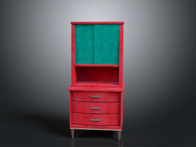 Modern Red And Green Entryway Cabinet Sideboard With Drawers And Cabinet Doors 3d model