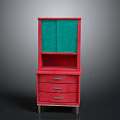 Modern Red And Green Entryway Cabinet Sideboard With Drawers And Cabinet Doors