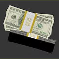 Stacks of 100 Dollar Bills Bound with Yellow Straps Labeled 10000 USD on Dark Surface