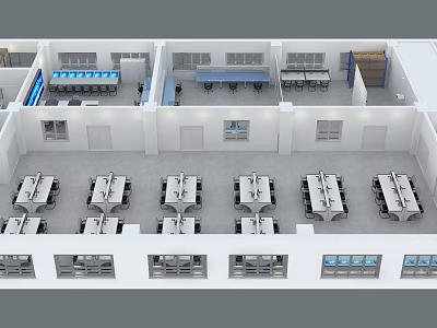 Public Office Space Interior Design With Arranged Desks Windows And Storage Cabinets 3d model