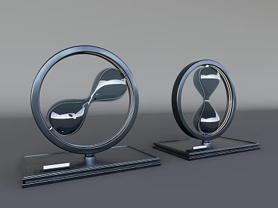Modern Decorative Ornament Set With Circular Frame Hourglasses And Black Bases 3d model