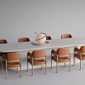 Modern Minimalist Rectangular Dining Table Set With Six Brown Chairs And Decorative Sphere 3d model