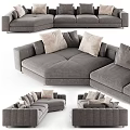Modern Grey Sectional Sofa With Plush Pillows And Comfortable Seating 3d model