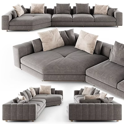 Modern Grey Sectional Sofa With Plush Pillows And Comfortable Seating 3d model