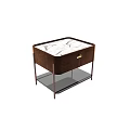 Elegant Brown Side Table With Drawer Metal Frame And Glass Shelf