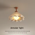 Annular Design Ceiling Light With Petal Shaped Shade Wooden Base And Bright Light Source 3d model