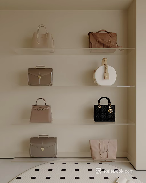 Stylish Handbags Arranged On Shelves With Different Colors Styles And Designs 3d model 