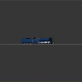 Detailed Blue Model Train on Straight Tracks with Gray Background