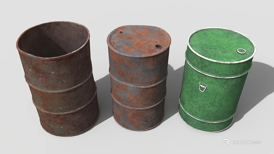 Industrial Equipment Featuring Multiple Rusty And Green Metal Drums For Industrial Use 3d model 