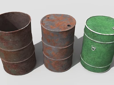 Industrial Equipment Featuring Multiple Rusty And Green Metal Drums For Industrial Use 3d model