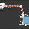 Industrial Robotic Arm With Orange White Blue Design And Mobile Base Wheels For Industrial Automation