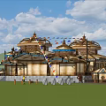Scenic Landscape With Traditional Architecture Golden Roof Steps And White Clouds Sky