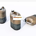 Industrial Oil Drums with Brown Black Design in Upright and Tilted Positions