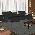 Black Leather Reclining Sectional Sofa In Modern Living Room With Side Table