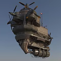 Floating Airship With Multiple Propellers And Complex Upper Deck Structure Against Blue Sky 3d model