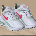 White Sporty Sneakers With Red Green Accents Mesh Upper And Cushioned Sole Design