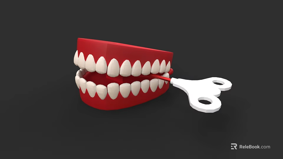 Electric Toy Red Dental Model Featuring White Teeth And Key Tool 3d model