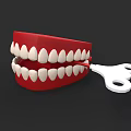 Electric Toy Red Dental Model Featuring White Teeth And Key Tool 3d model