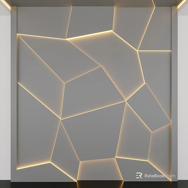 Modern Polygonal Wall Design with Integrated LED Light Strips in Neutral Gray Tone 3d model 