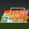 Outdoor Photo Spot With Green Lawn Blue Sky Trees Orange Backdrop And Colorful Sports Figures